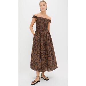 APEICE APART Britt Off Shoulder Maxi Dress Large Lace Floral Chocolate SZ XL NWT